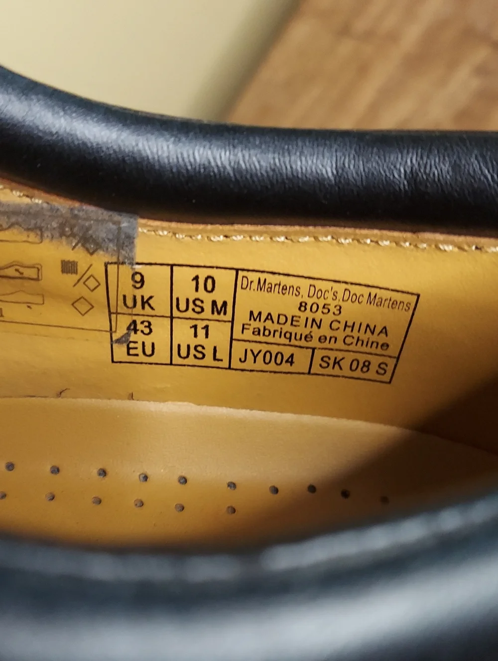 NWOT - Dr. Martens Black Leather 5-Eye Derby Shoes w/Yellow Stitching - Size 10